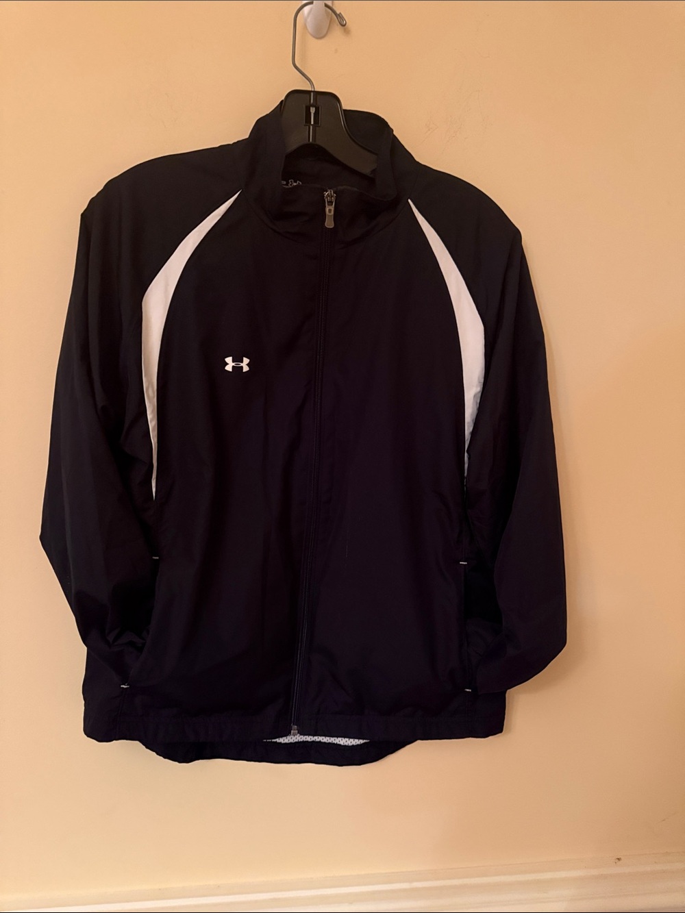 Under Armour Black Windbreaker Jacket with White Panel Accents Size Medium